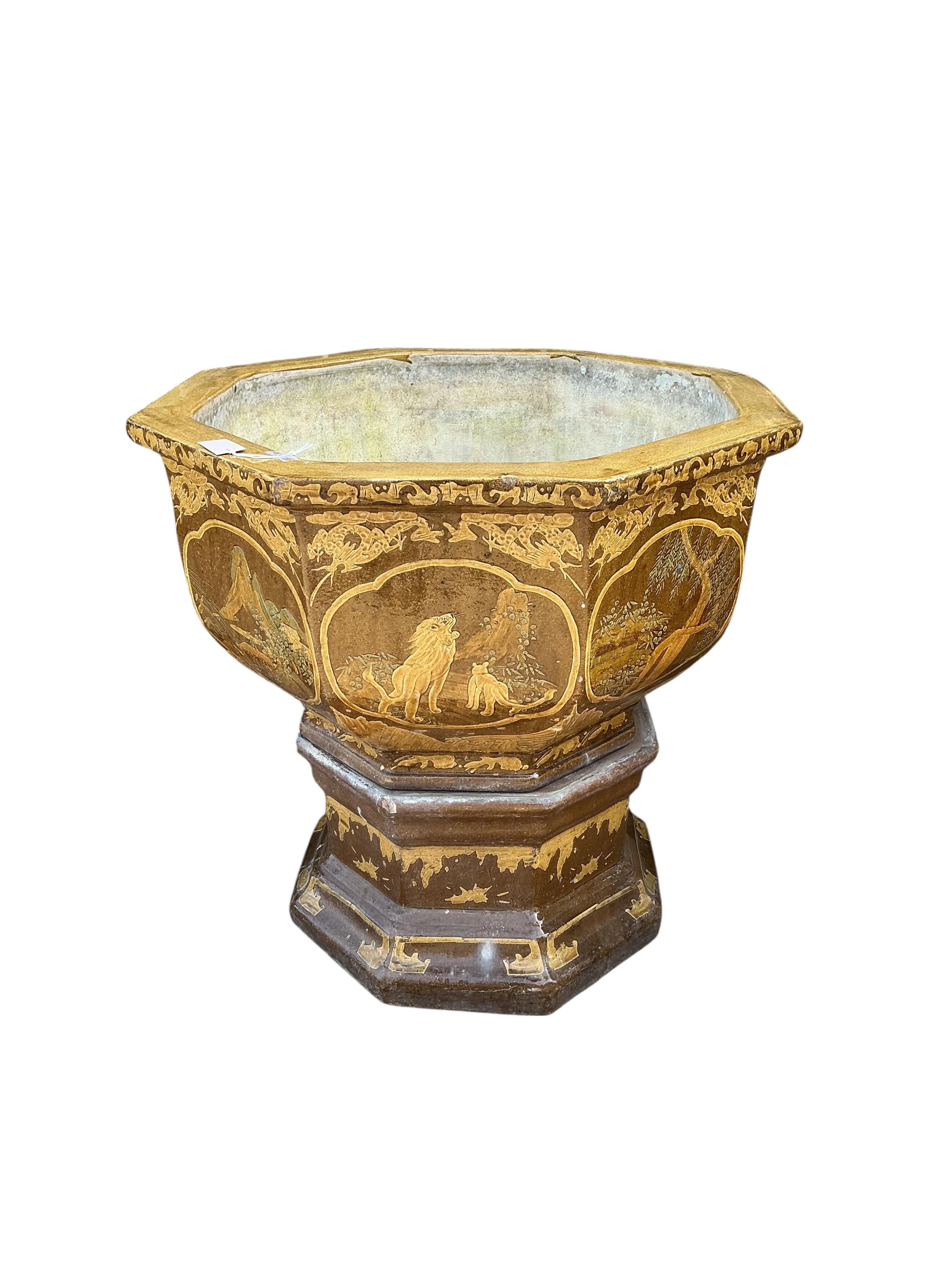 A large Chinese octagonal earthenware garden planter, width 86cm, height 85cm